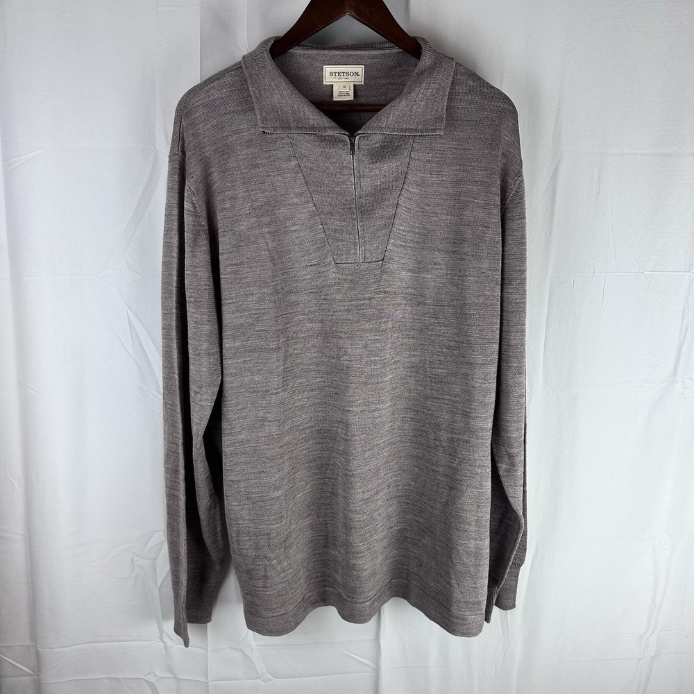 Stetson Western 1/4 Zip Sweater Mens XL Acrylic Merino Wool Brown Elbow‎ Patch